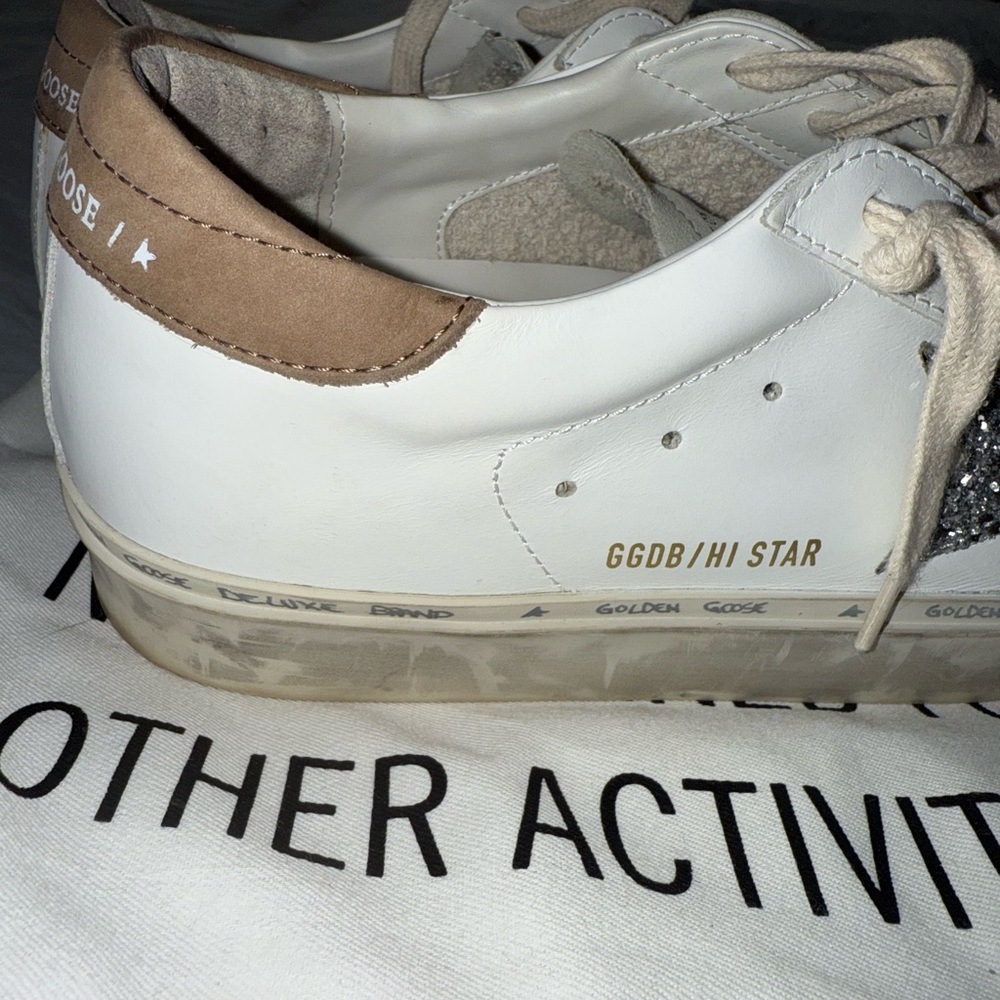 Golden Goose White Leather Dove Gray Glitter Star Nubuck Heel Shoes Sneakers 40 - Picture 3 of 7